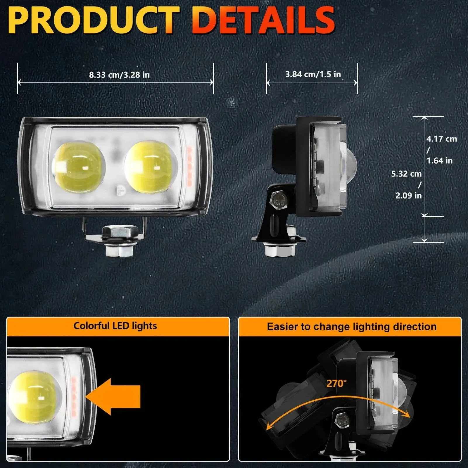 2pcs/set Motorcycle LED Driving Lights 60W 6000LM 6000K/3000K Super Bright Spotlights Waterproof Fog Lights for Tractors Trucks