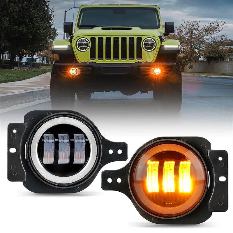 4" LED Fog Lights with Amber Color for Jeep Wrangler JL Jeep Gladiator JT 2018-Later