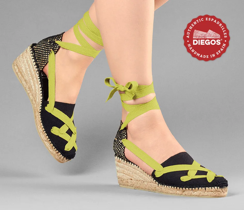 All black Lola high wedge classic laces espadrilles