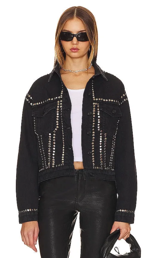 ALLSAINTS Bella Stud Denim Jacket in Black