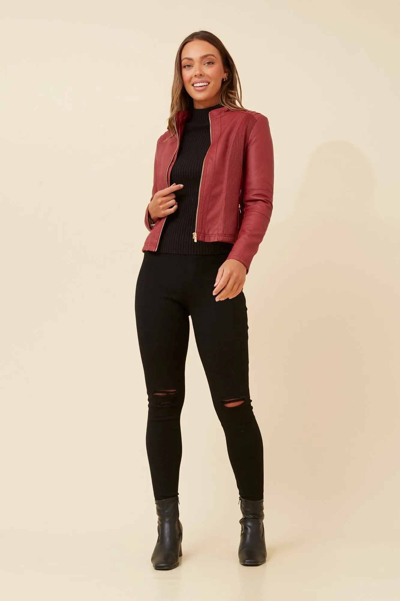 BECKY VEGAN LEATHER BIKER JACKET