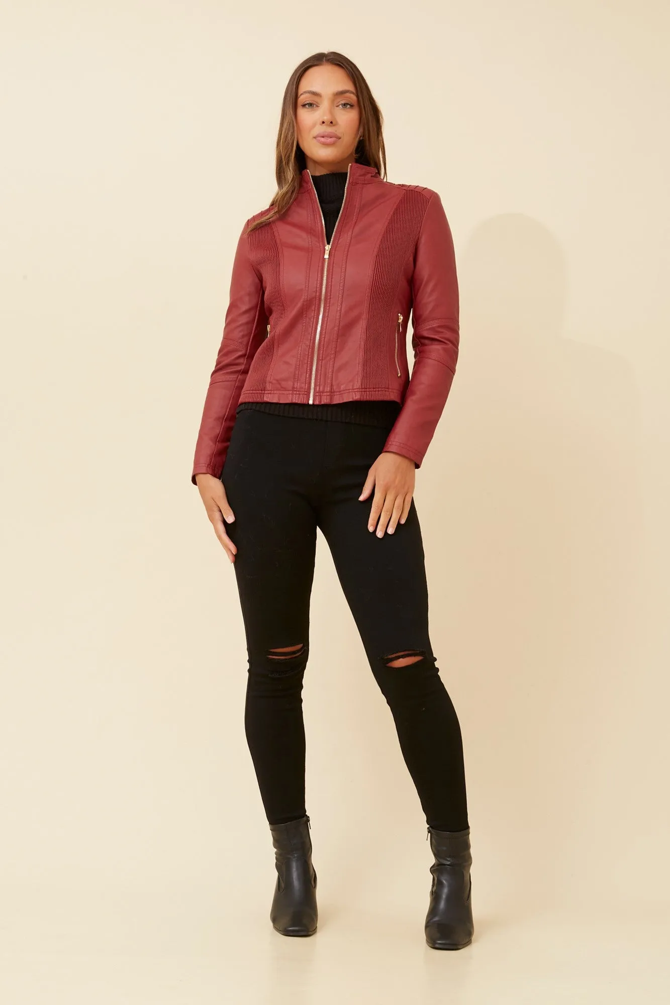 BECKY VEGAN LEATHER BIKER JACKET