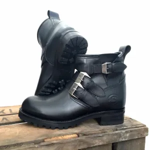 Biker boots short double buckle - black
