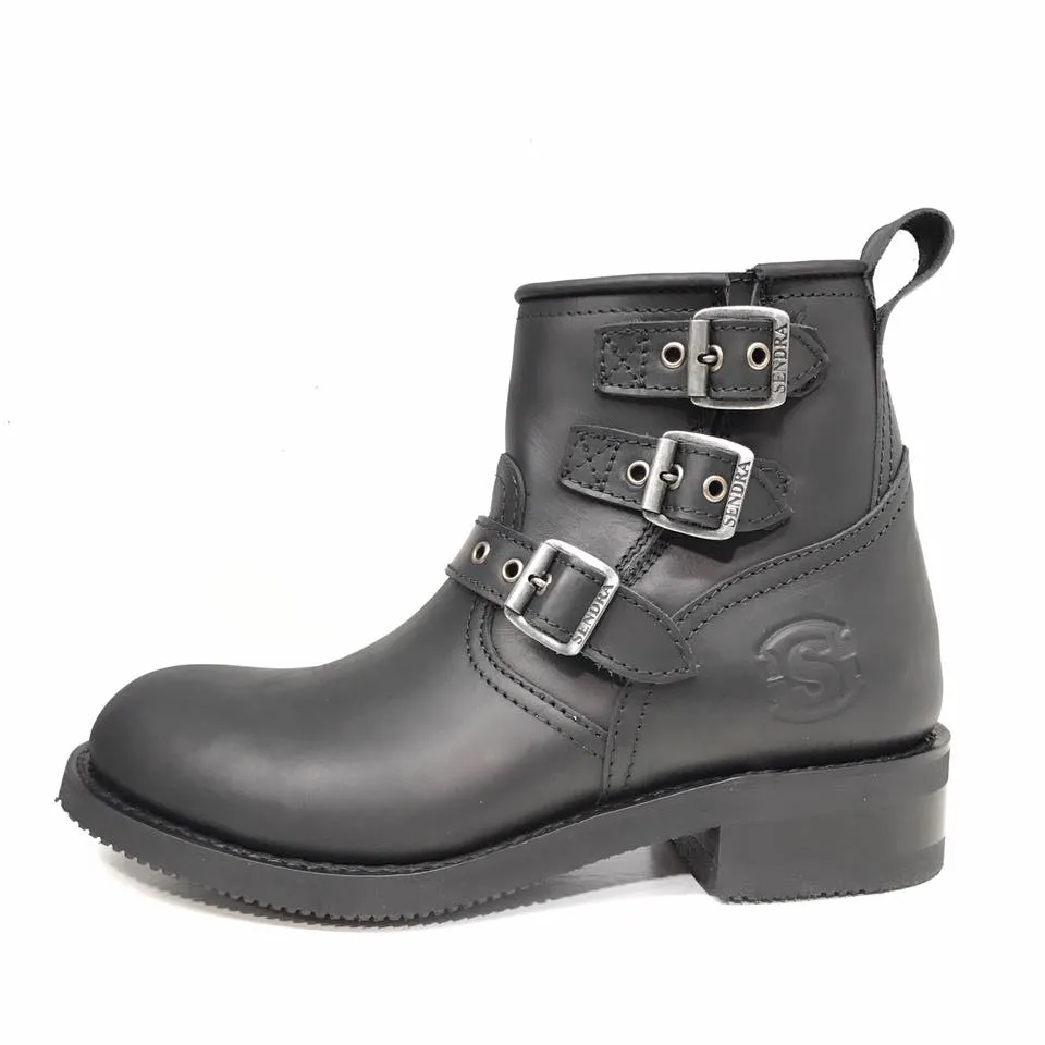Biker boots short triple buckle - black