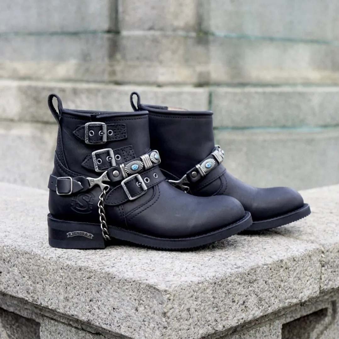 Biker boots short triple buckle - black