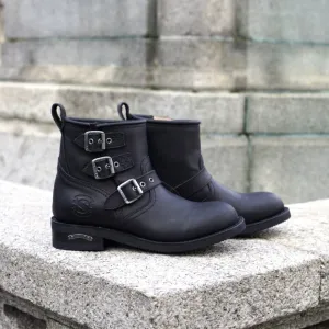 Biker boots short triple buckle - black