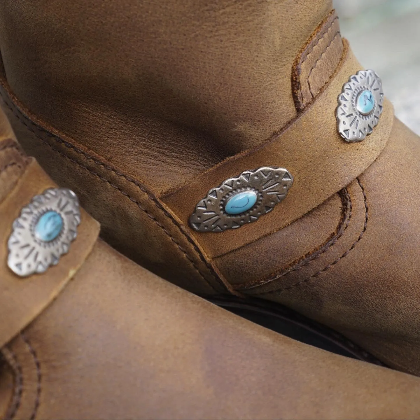 Biker boots short turquoise concho's - tang