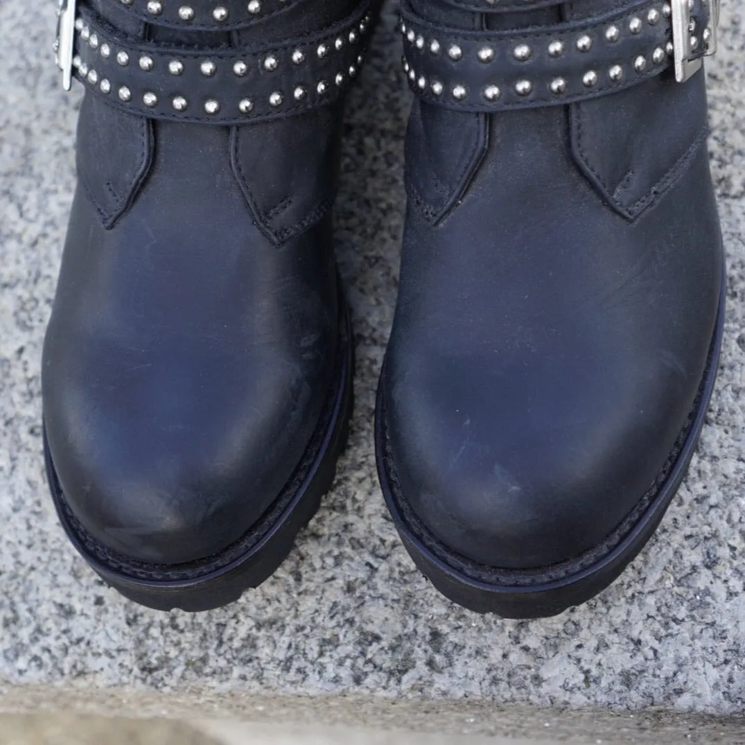 Biker boots studded buckles