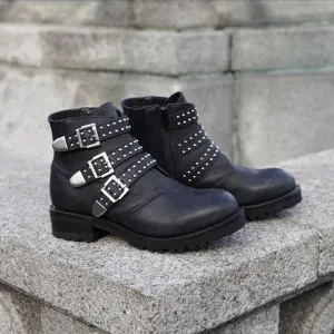 Biker boots studded buckles