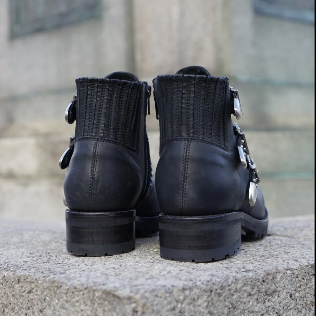 Biker boots studded buckles