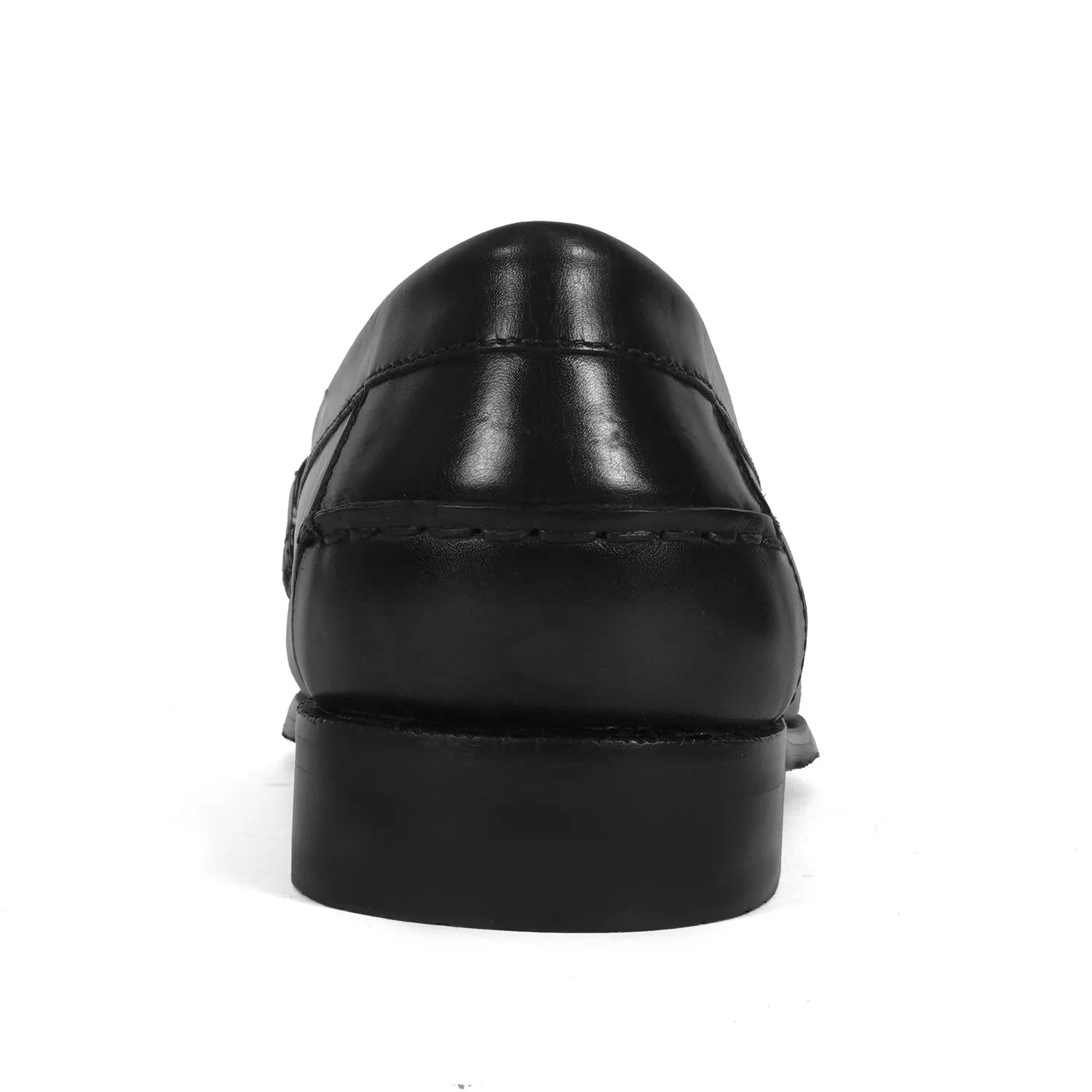 Black Leather Moccasin Loafer with Chain Embellishment Lion Logo