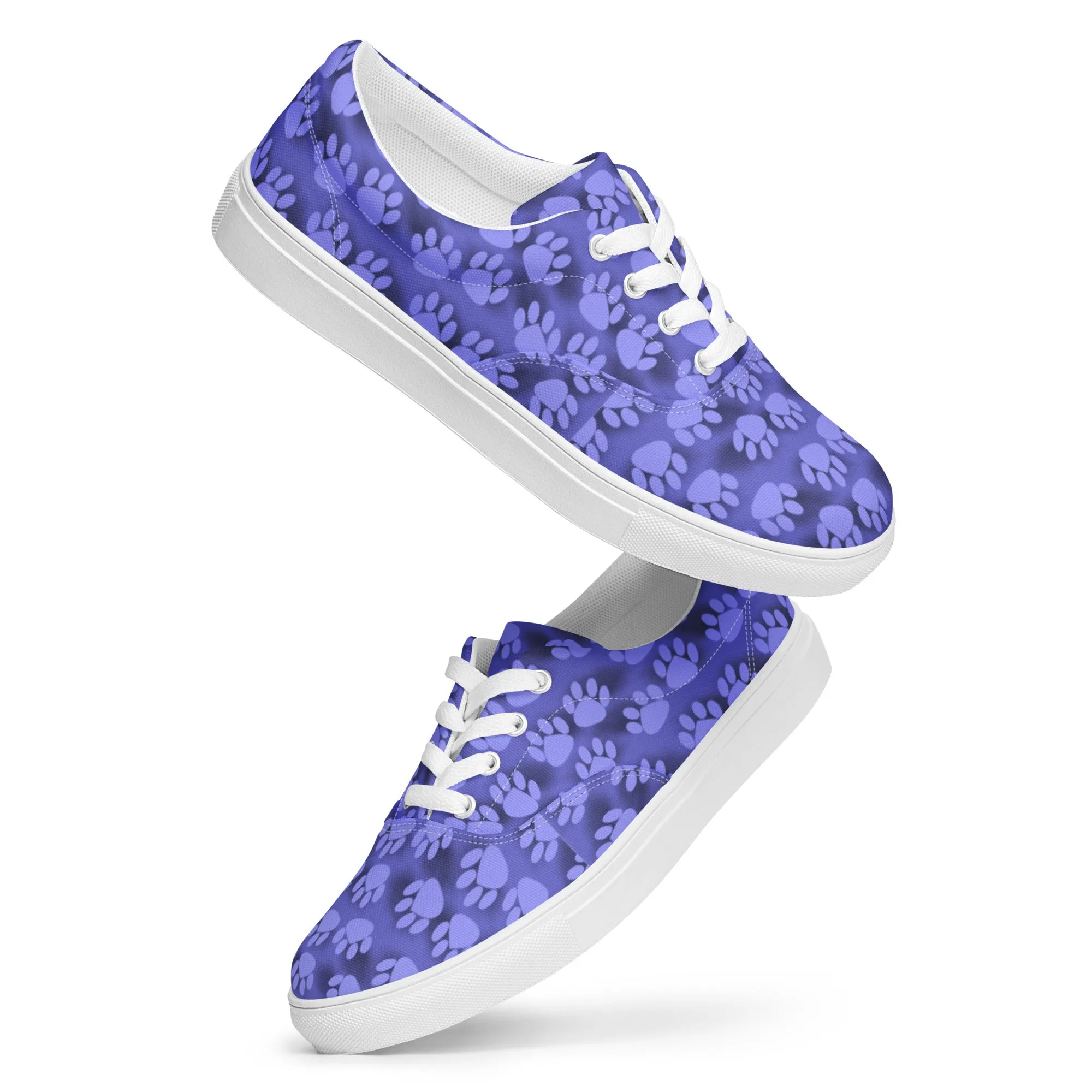 Blue Paw Print Women’s lace-up canvas shoes