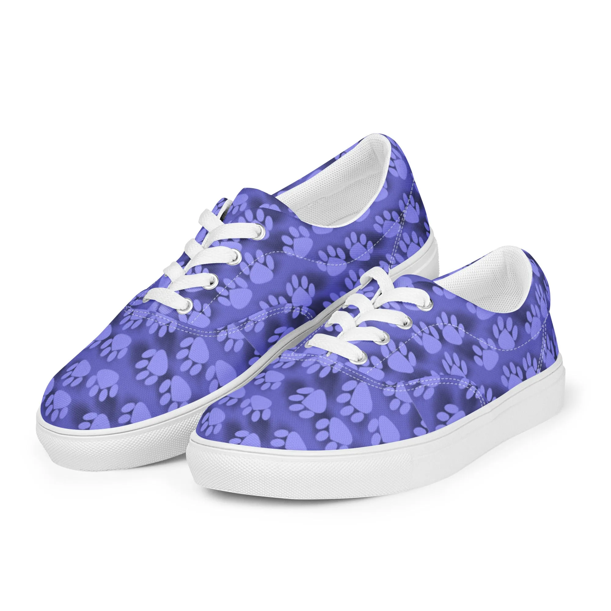 Blue Paw Print Women’s lace-up canvas shoes