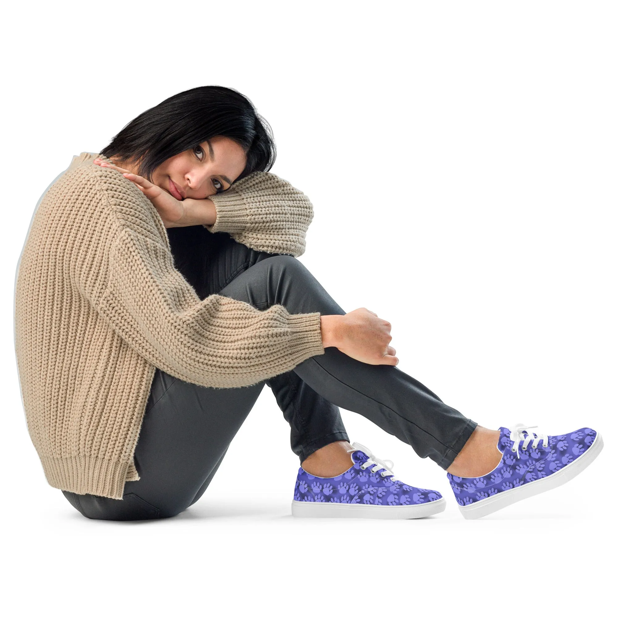 Blue Paw Print Women’s lace-up canvas shoes