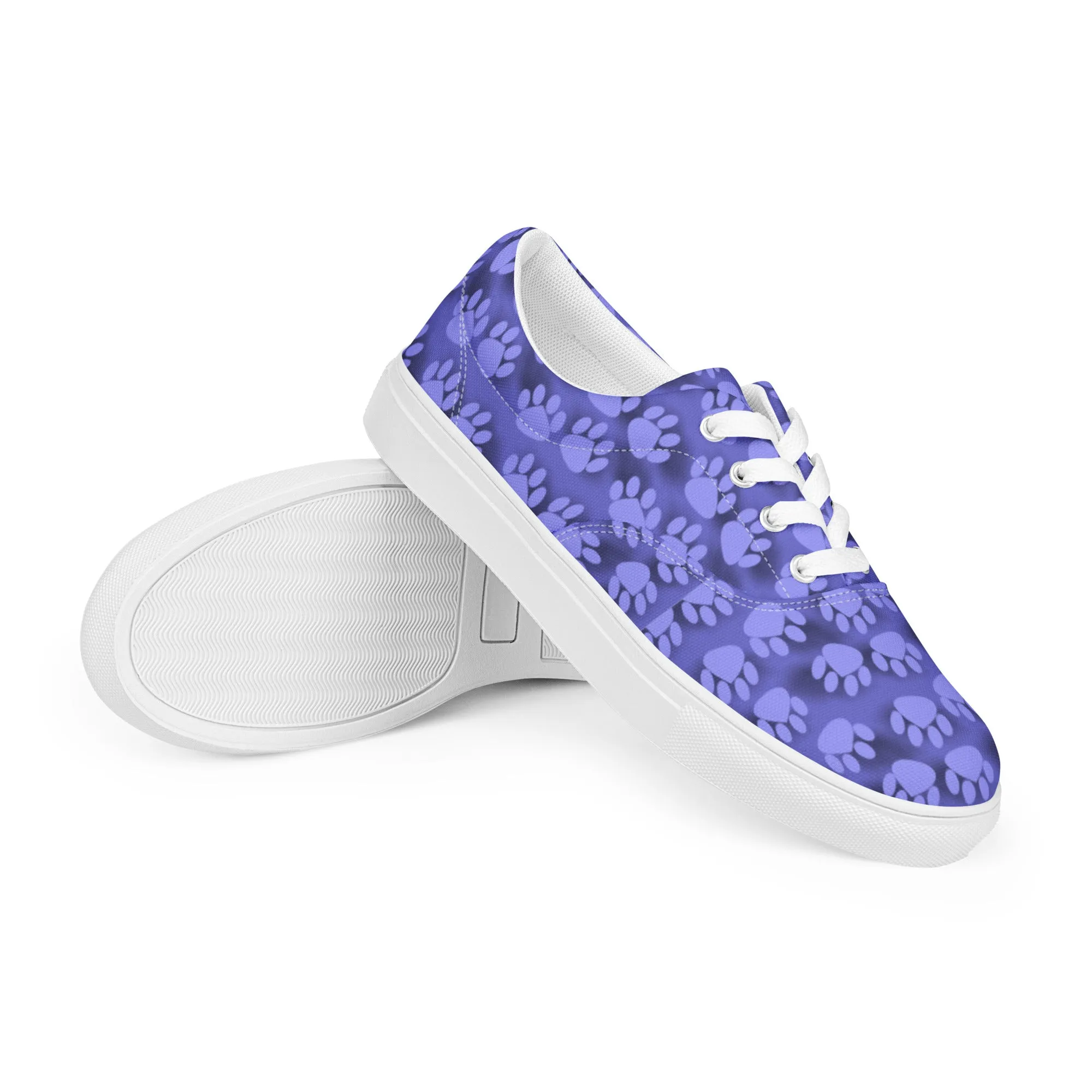 Blue Paw Print Women’s lace-up canvas shoes