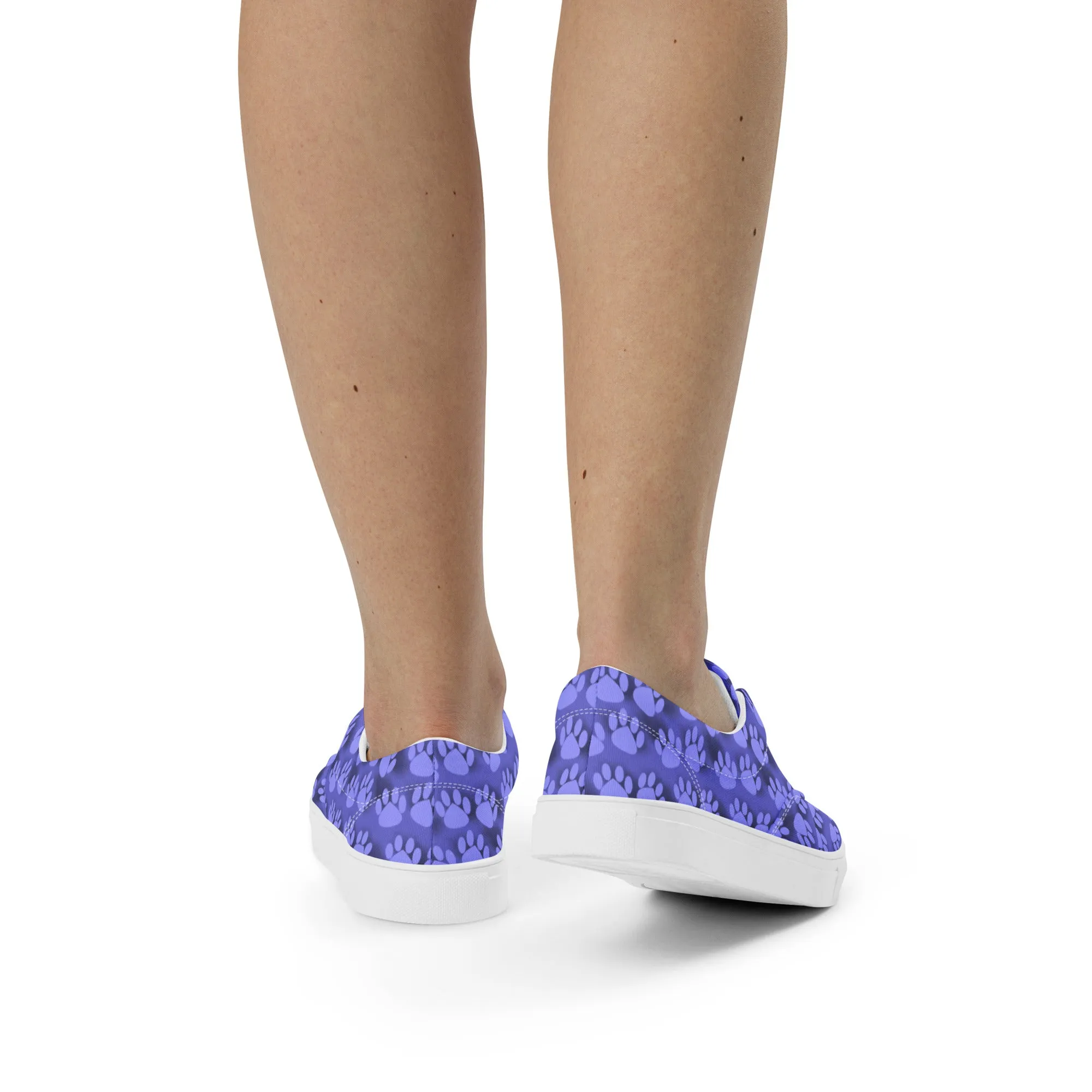 Blue Paw Print Women’s lace-up canvas shoes