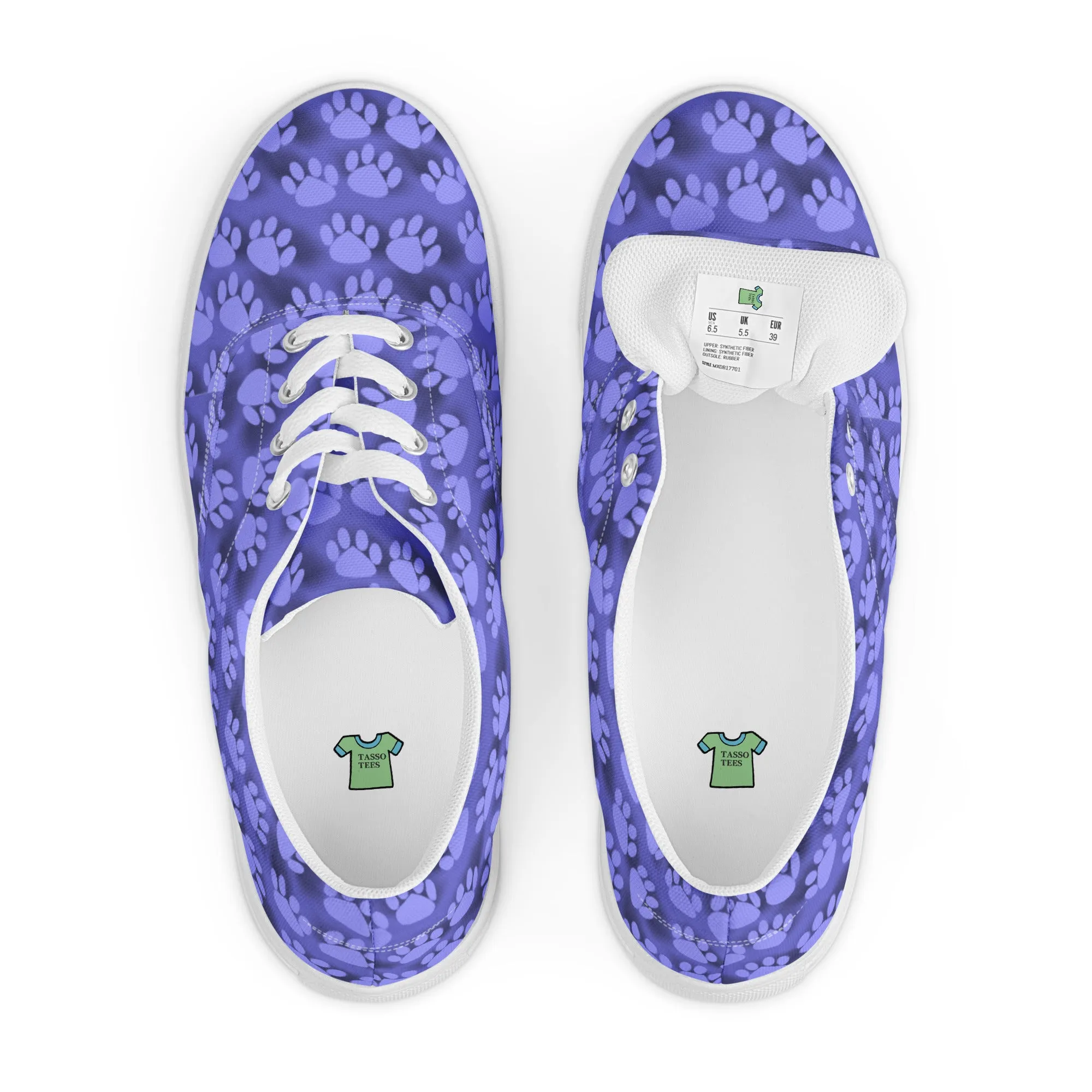 Blue Paw Print Women’s lace-up canvas shoes
