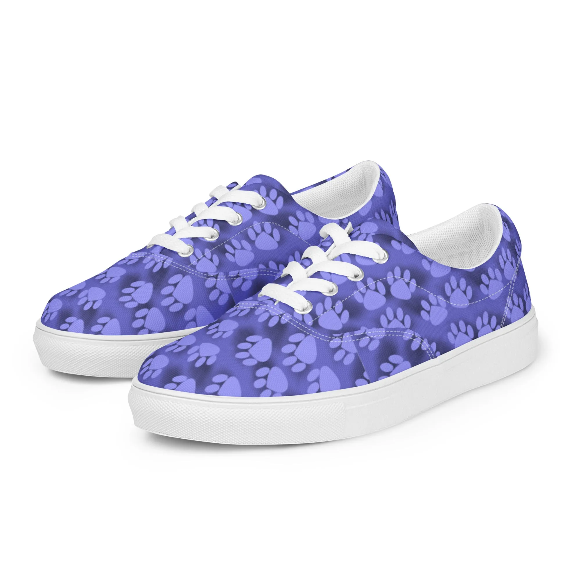 Blue Paw Print Women’s lace-up canvas shoes