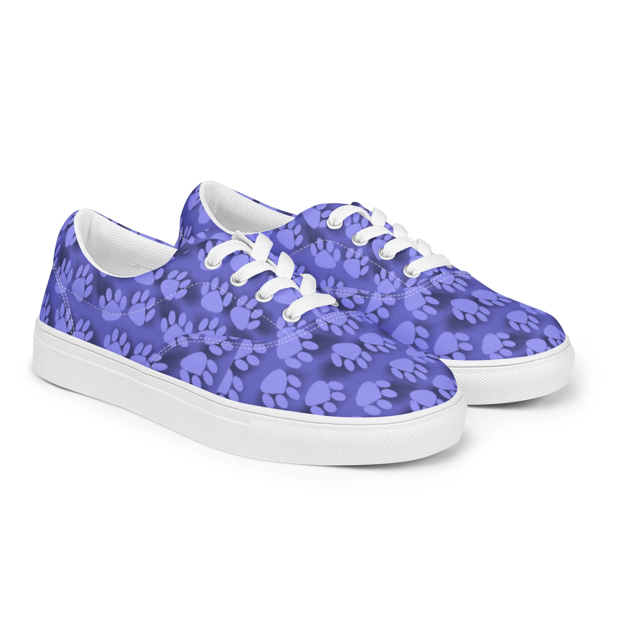 Blue Paw Print Women’s lace-up canvas shoes