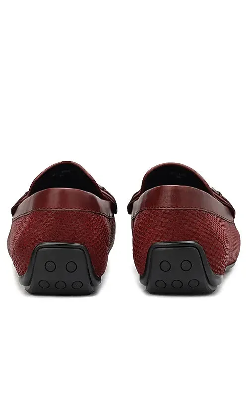 Burgundy Laser Print Leather Moccasins