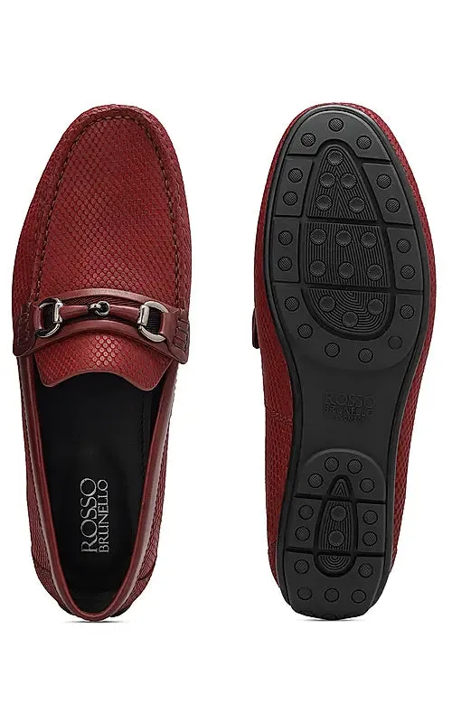 Burgundy Laser Print Leather Moccasins