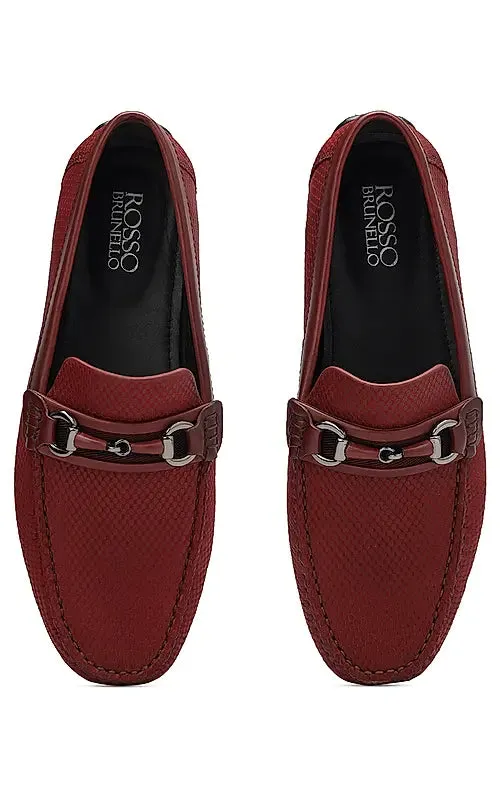 Burgundy Laser Print Leather Moccasins