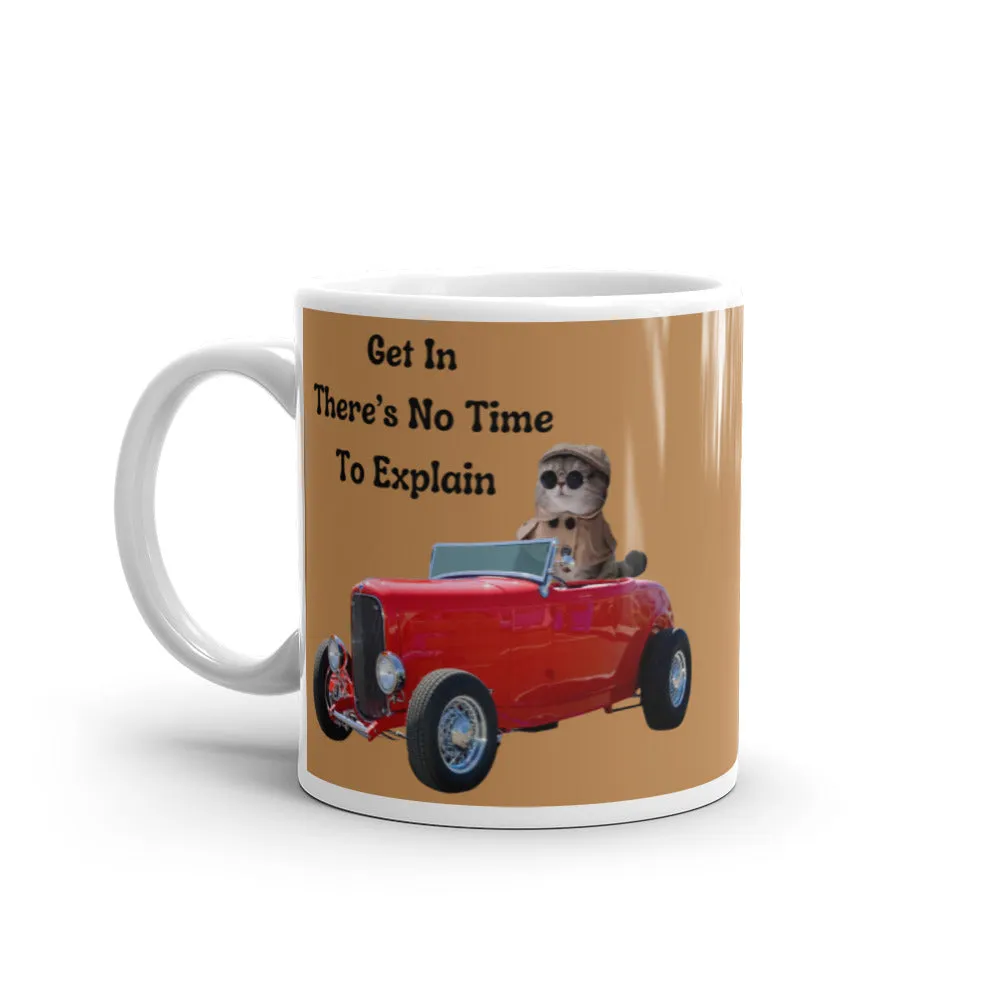 Cat driving car printed on coffee cup