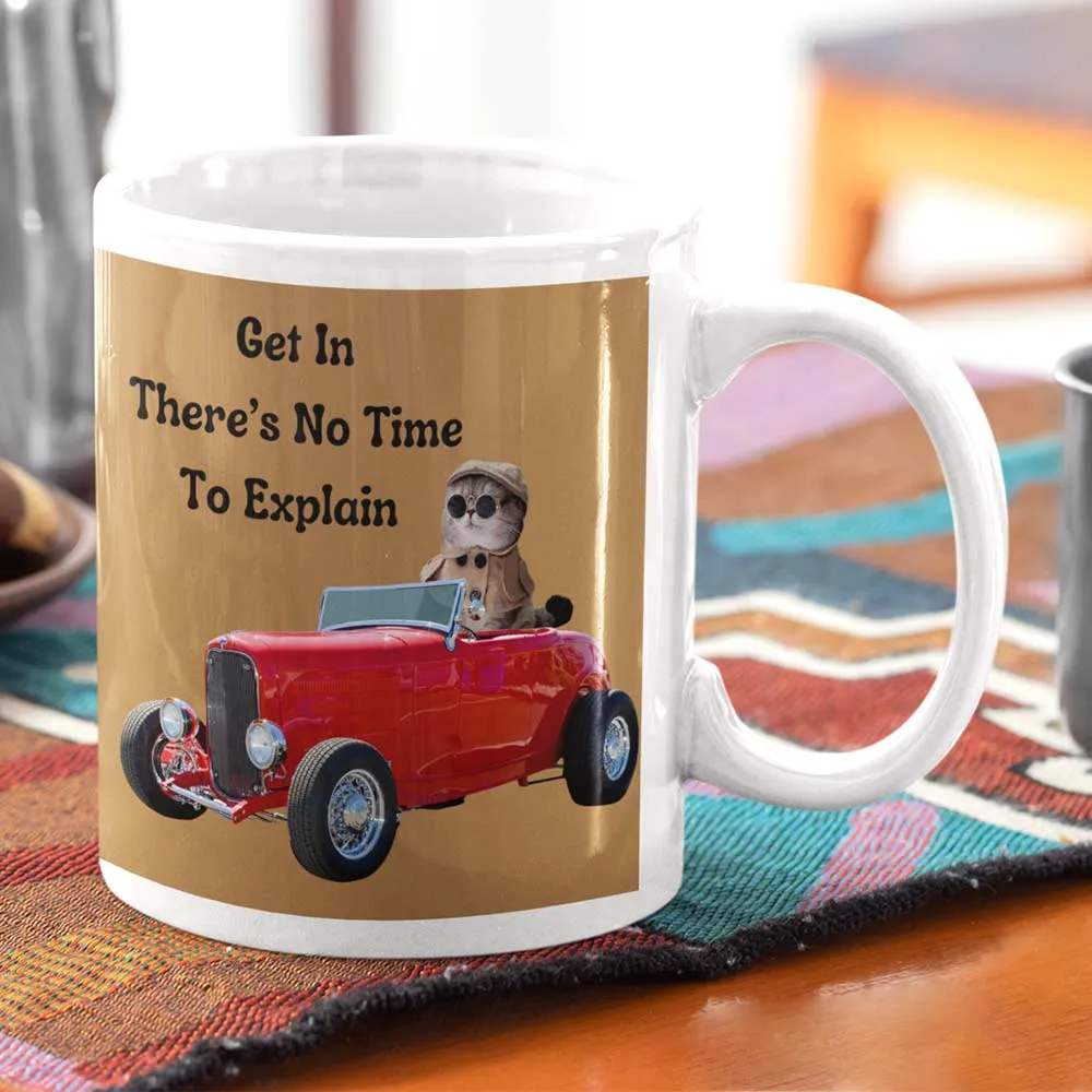 Cat driving car printed on coffee cup
