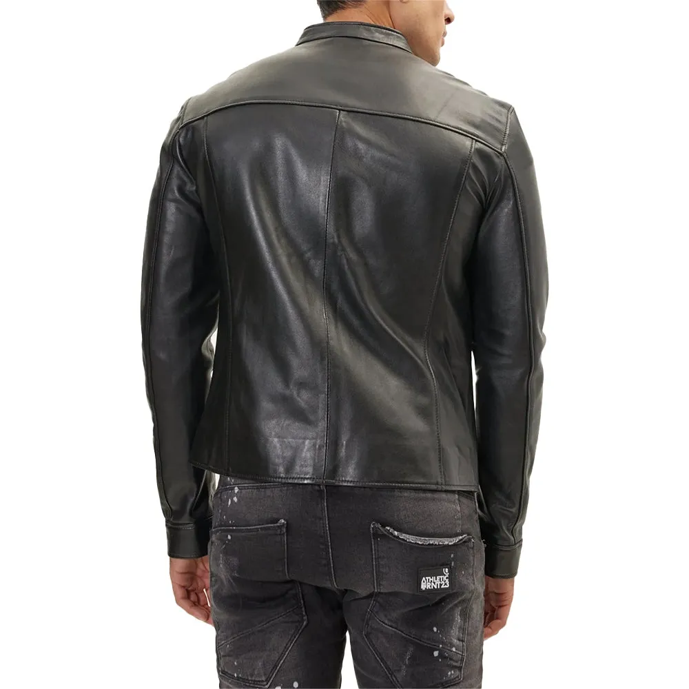 Classic Cafe Racer Black Leather Jacket Mens