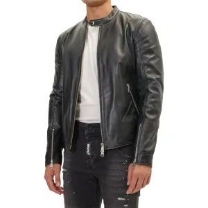 Classic Cafe Racer Black Leather Jacket Mens