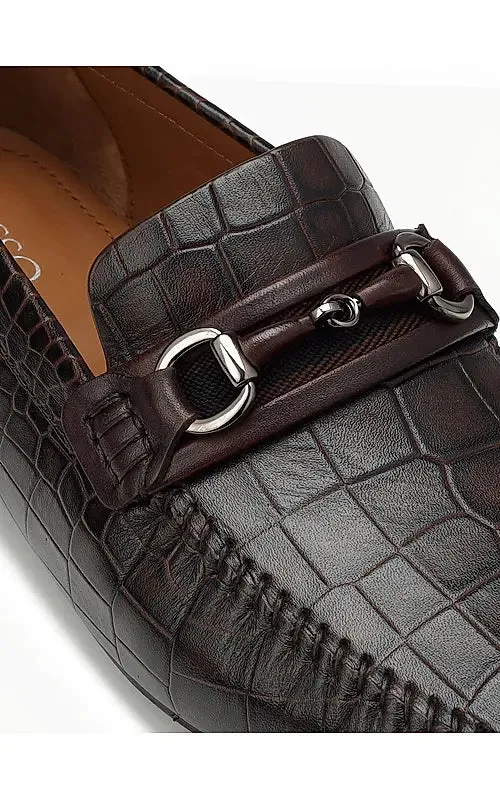 Coffee Croco Textured Moccasins