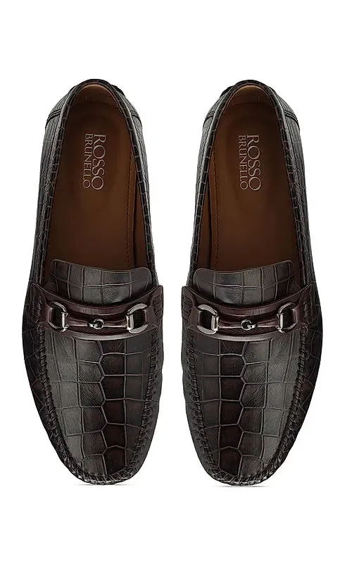 Coffee Croco Textured Moccasins