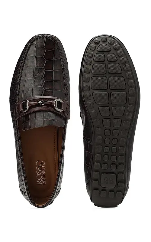 Coffee Croco Textured Moccasins