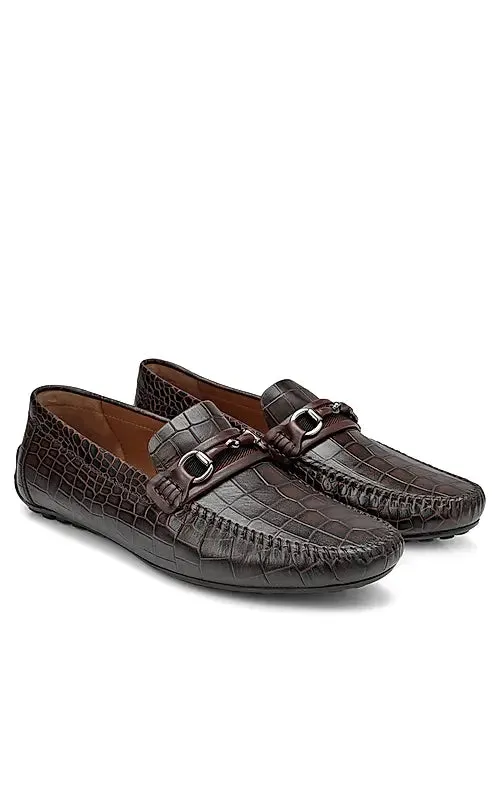 Coffee Croco Textured Moccasins