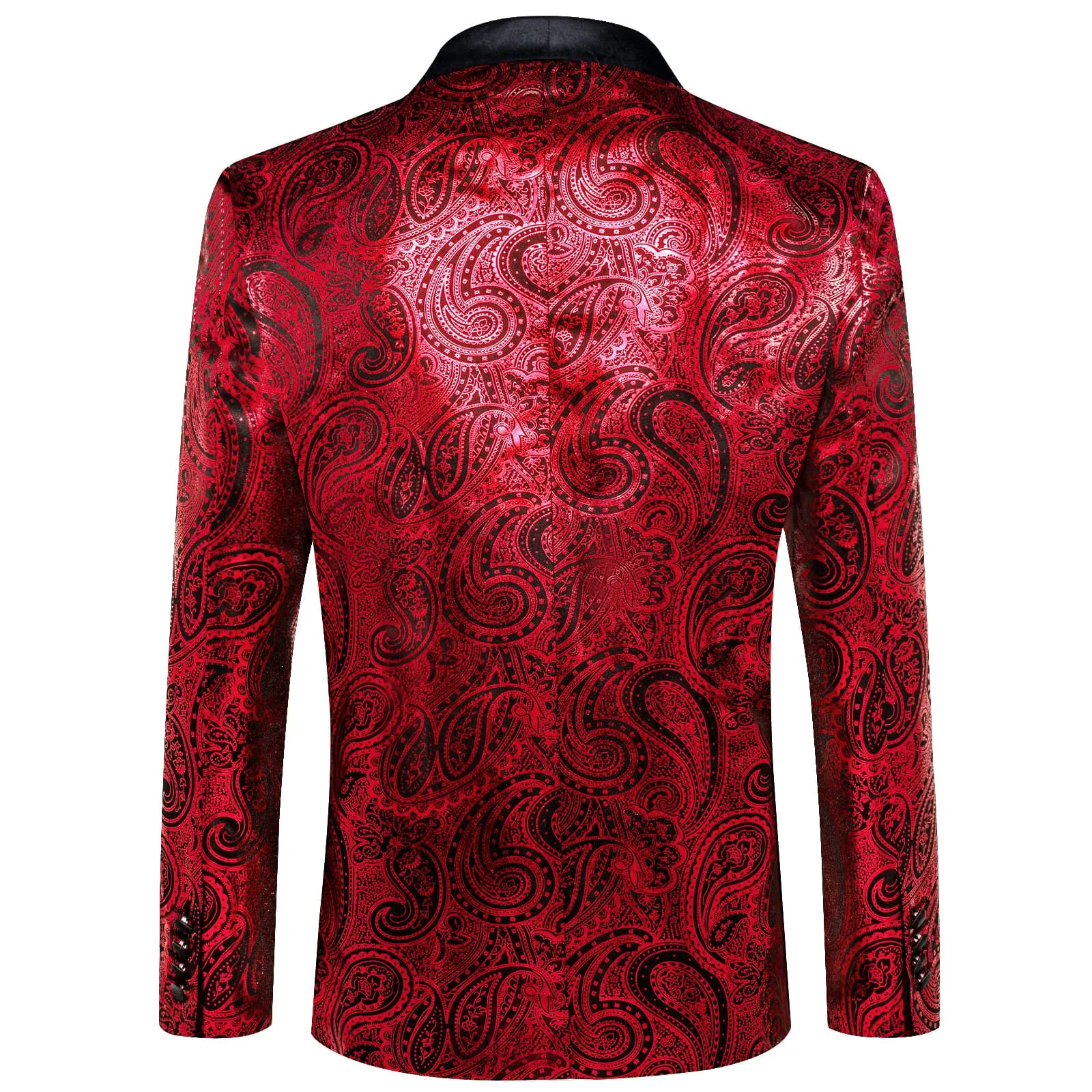 DiBanGu Shawl Collar Suit Vivid Auburn Red Paisley Silk Mens Slim Fit Business Suit