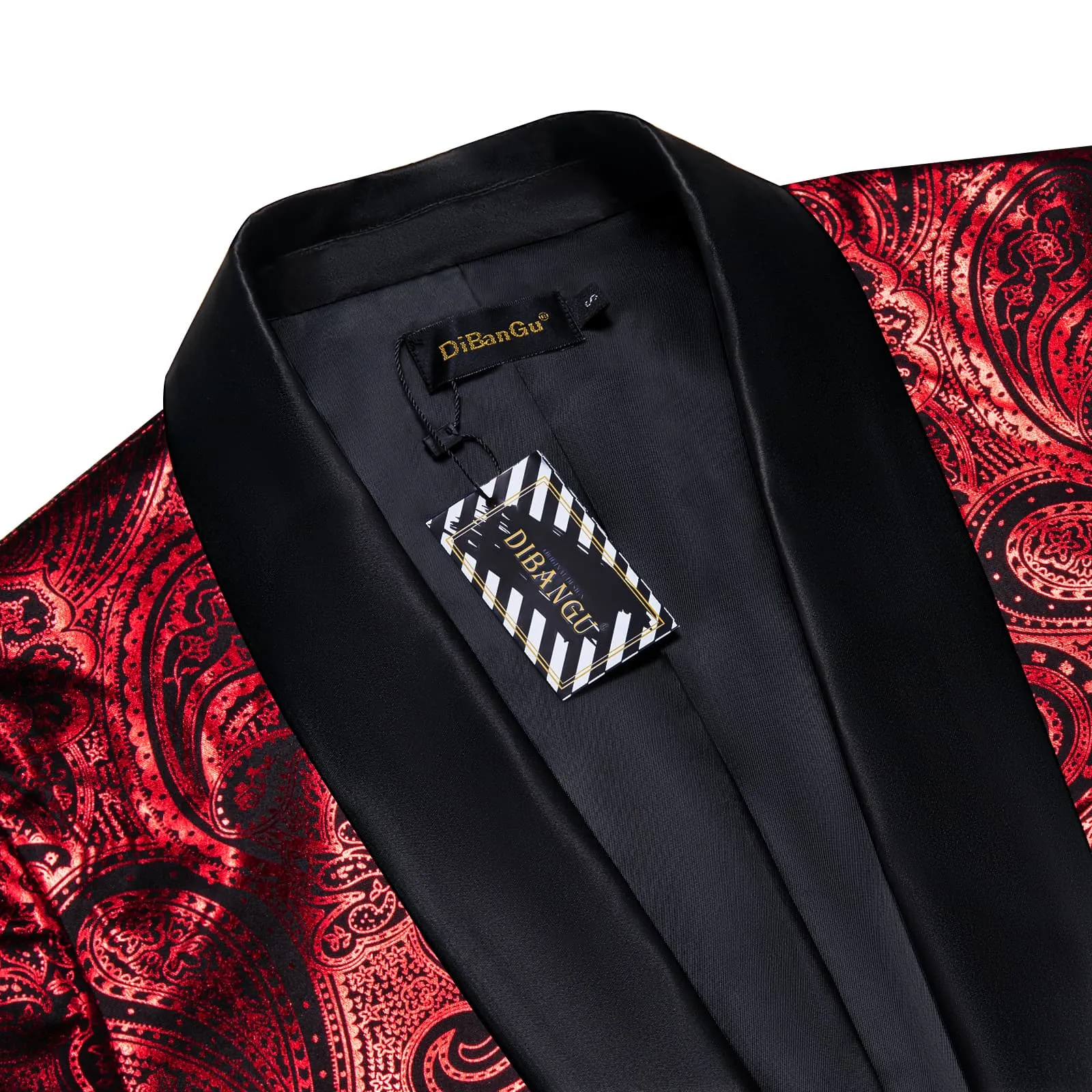 DiBanGu Shawl Collar Suit Vivid Auburn Red Paisley Silk Mens Slim Fit Business Suit