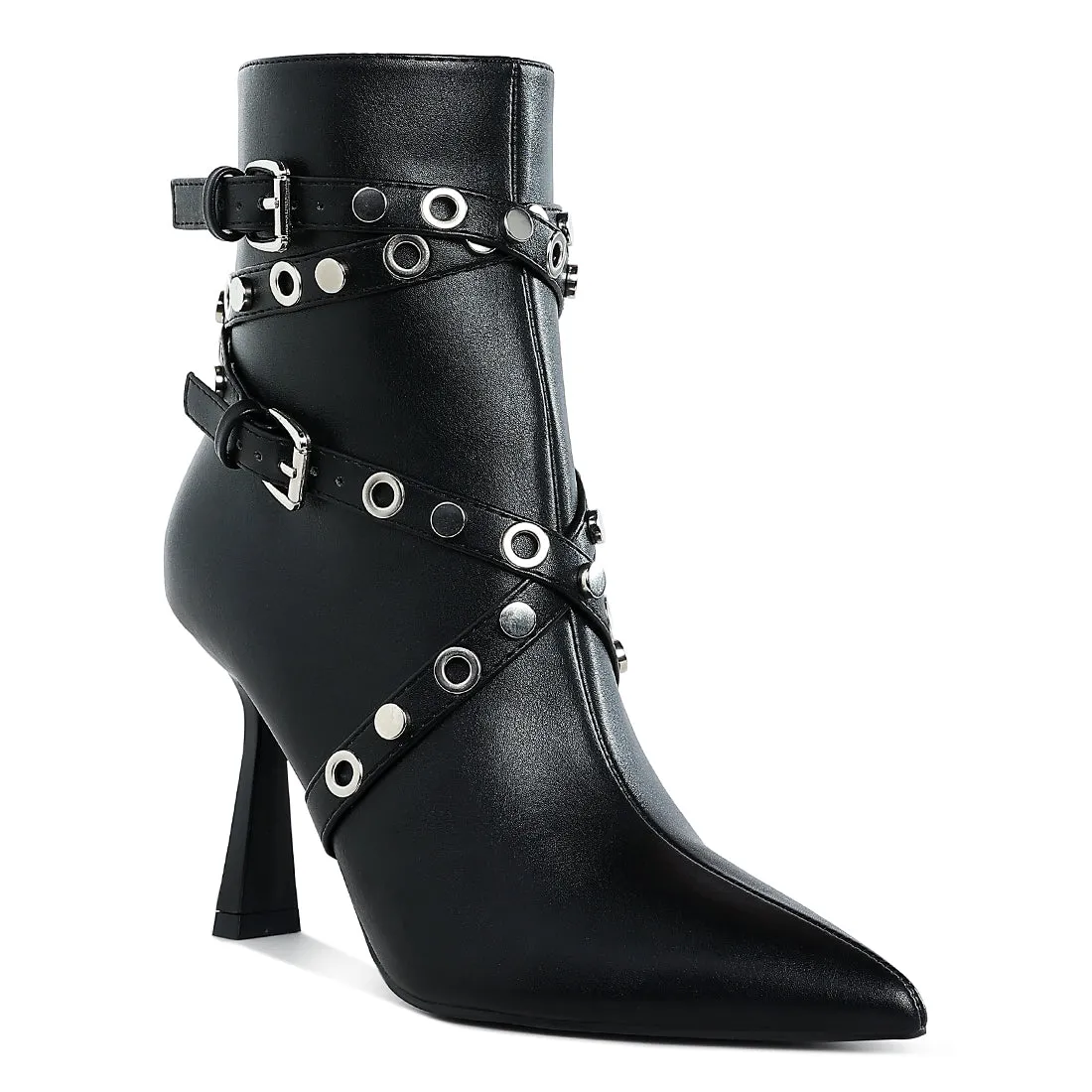 Eyelets & Studs Harness Ankle Boots