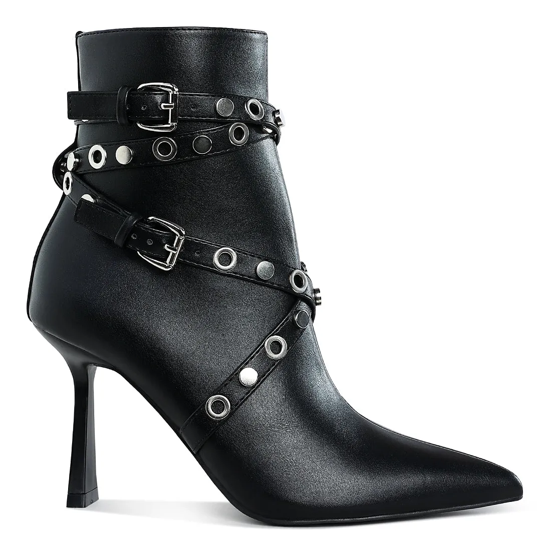 Eyelets & Studs Harness Ankle Boots