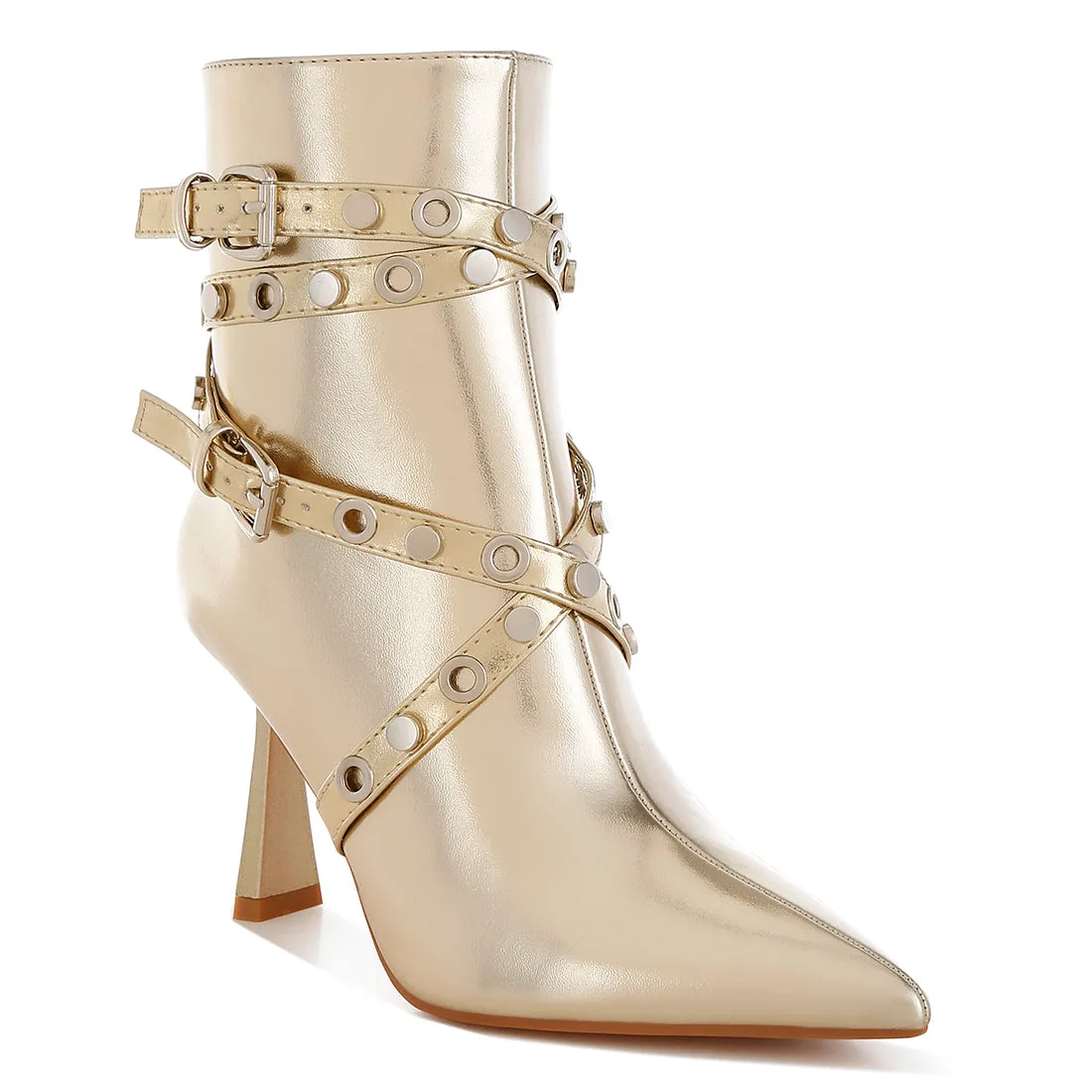 Eyelets & Studs Harness Ankle Boots