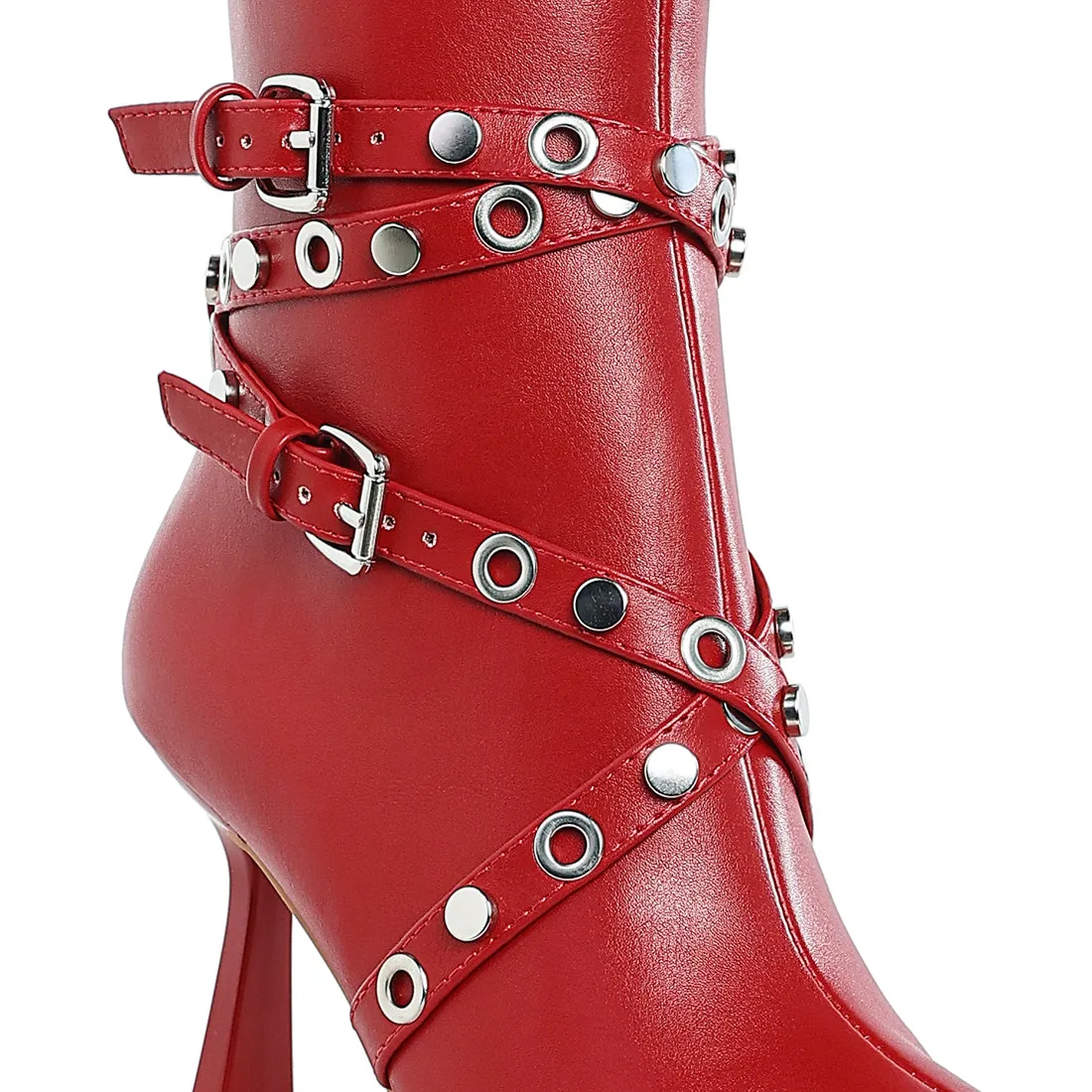 Eyelets & Studs Harness Ankle Boots