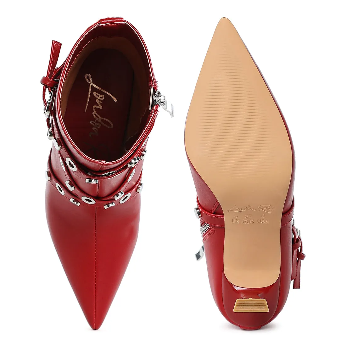 Eyelets & Studs Harness Ankle Boots