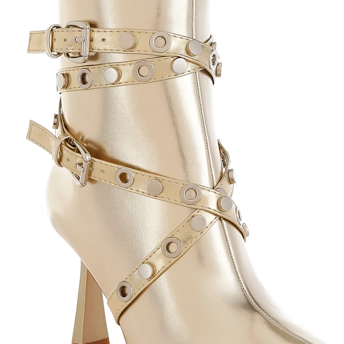Eyelets & Studs Harness Ankle Boots