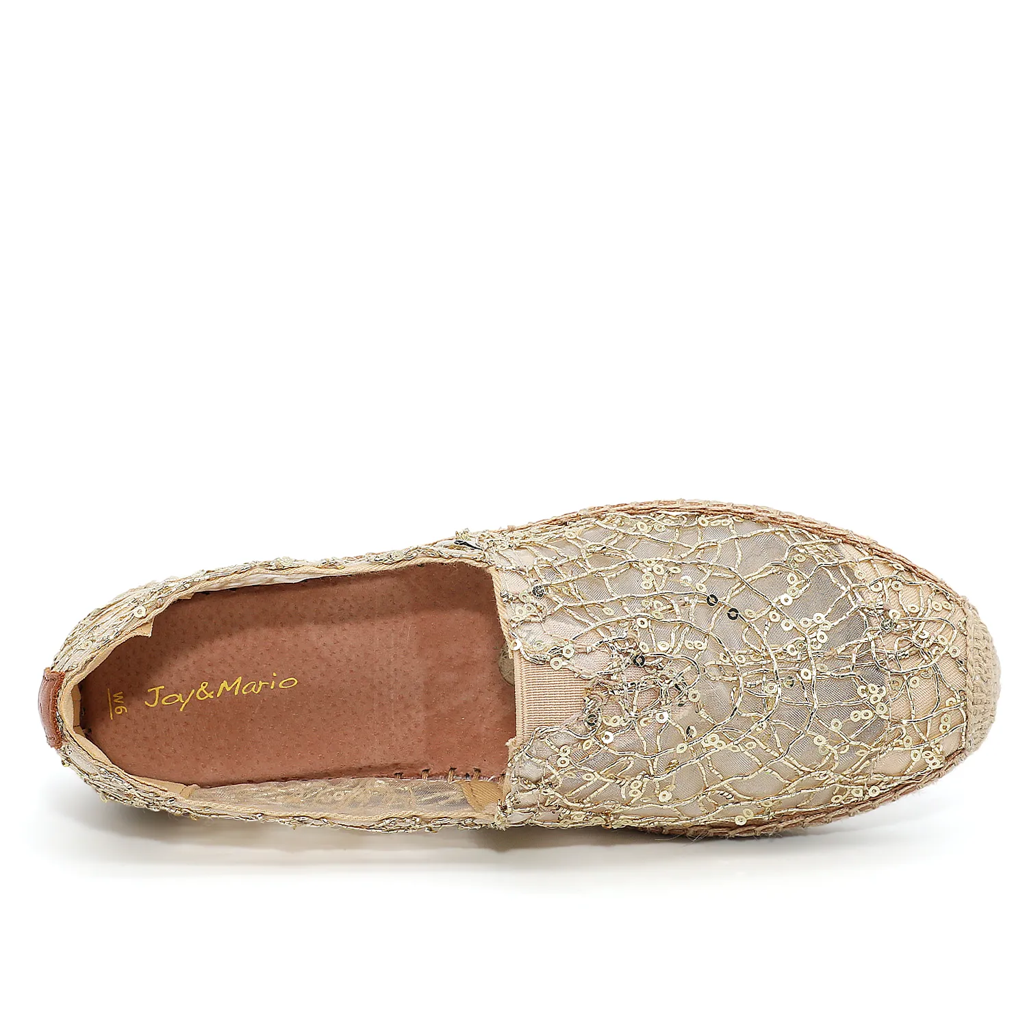 Handmade Women’s Slip-On Espadrille Mesh Loafers Flats in Gold-A01070W