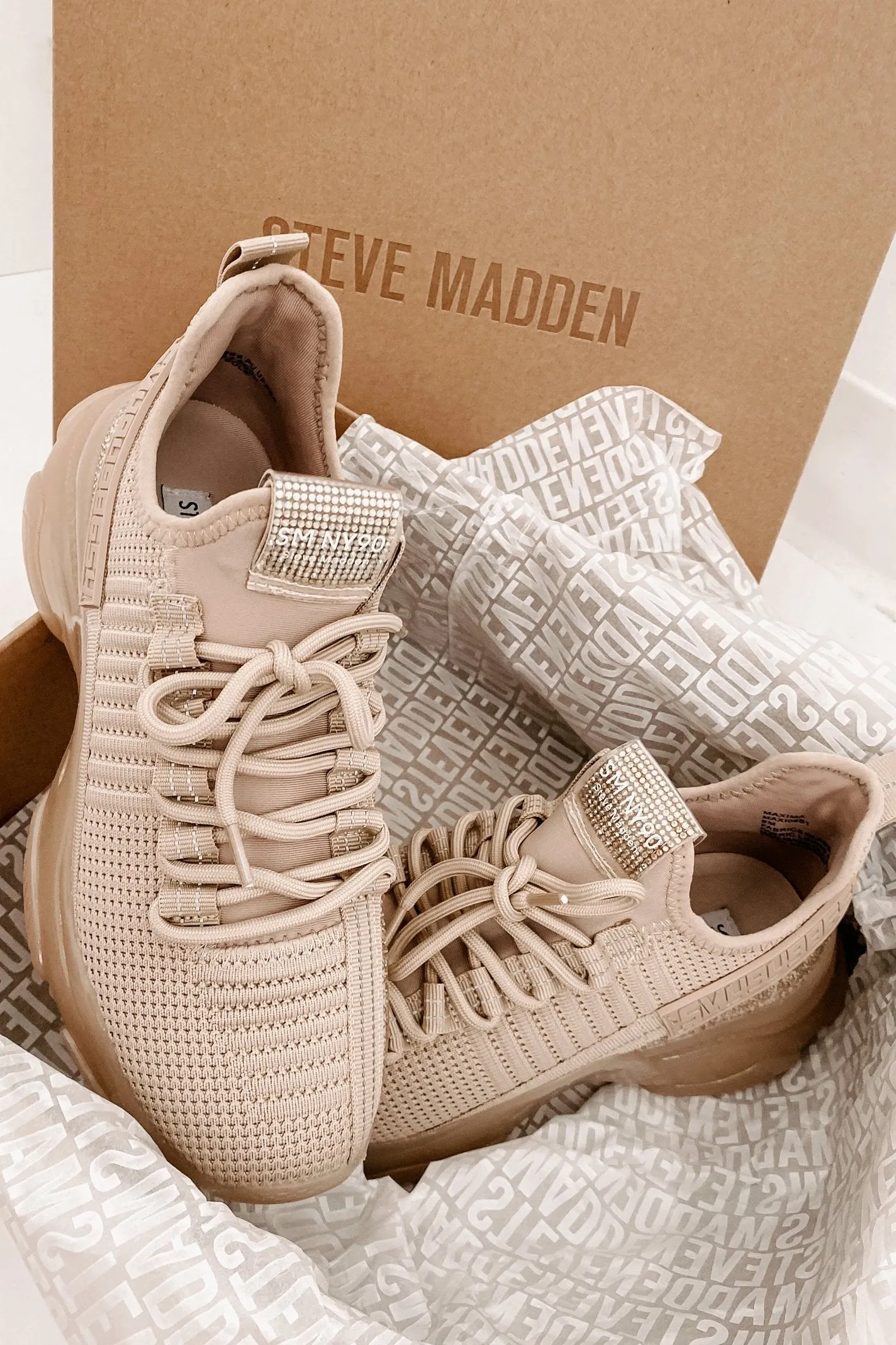 IMPERFECT Raise The Bar Steve Madden Chunky Rhinestone Chunky Sneakers (Blush Multi)