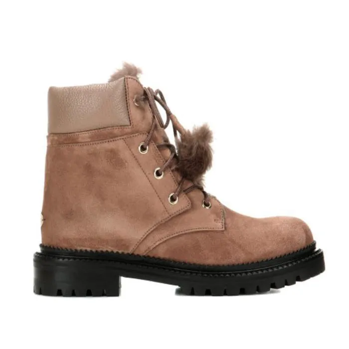 JIMMY CHOO Elba Suede and Rabbit-Fur Ankle Boots, Light Mocha