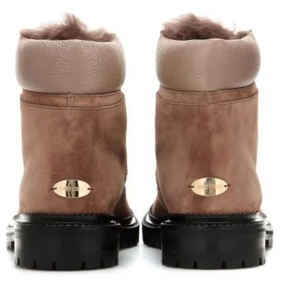 JIMMY CHOO Elba Suede and Rabbit-Fur Ankle Boots, Light Mocha