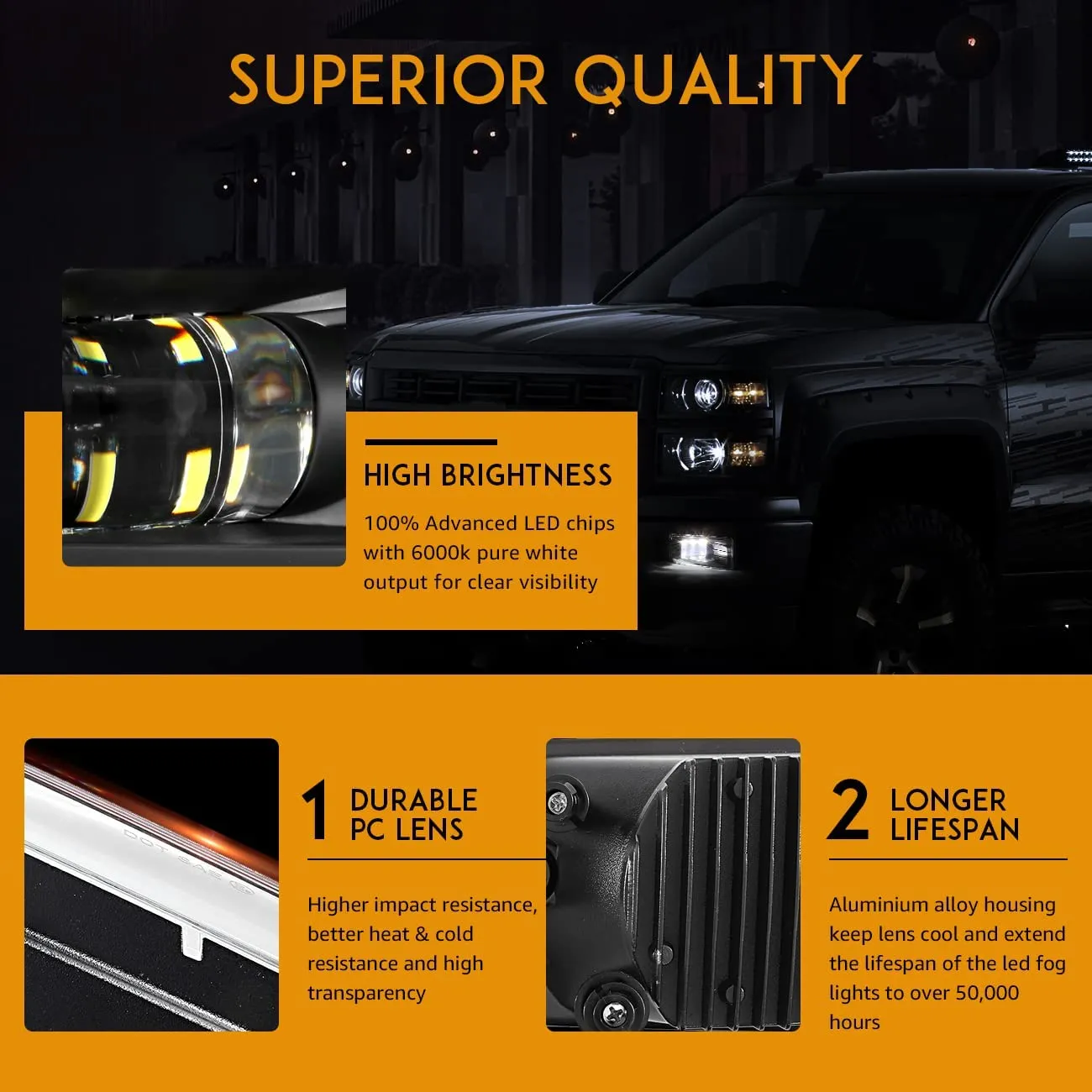 LED Fog Lights for Chevy Silverado 2008-2014/Avalanche 2007-2011 Suburban 2007-2014 Tahoe 2007-2014