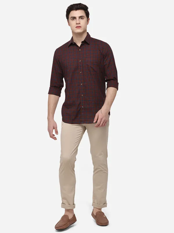Maroon Tailored Fit Checked Casual Shirt | JadeBlue