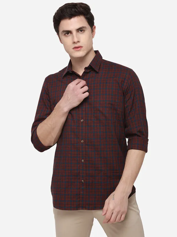 Maroon Tailored Fit Checked Casual Shirt | JadeBlue