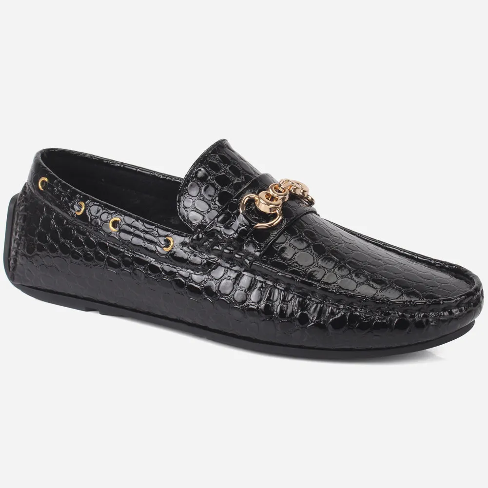 Men "HOLA" Textured Slip Ons Moccasin